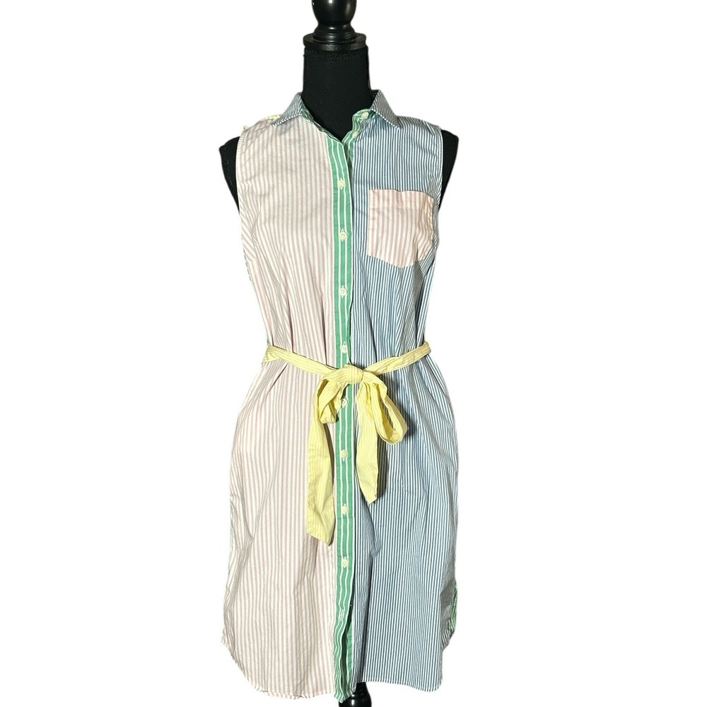 JCrew Preppy‎ Pastel Color Block Stripe Sleeveless Shirt Dress Summer Coastal 4